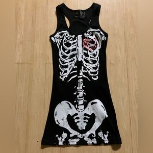 Skeleton with rhinestone heart tank top